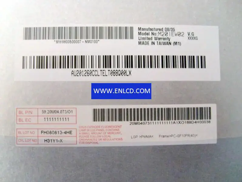 Remplacement du panneau LCD M201EW02 VG AUO pour moniteur de bureau