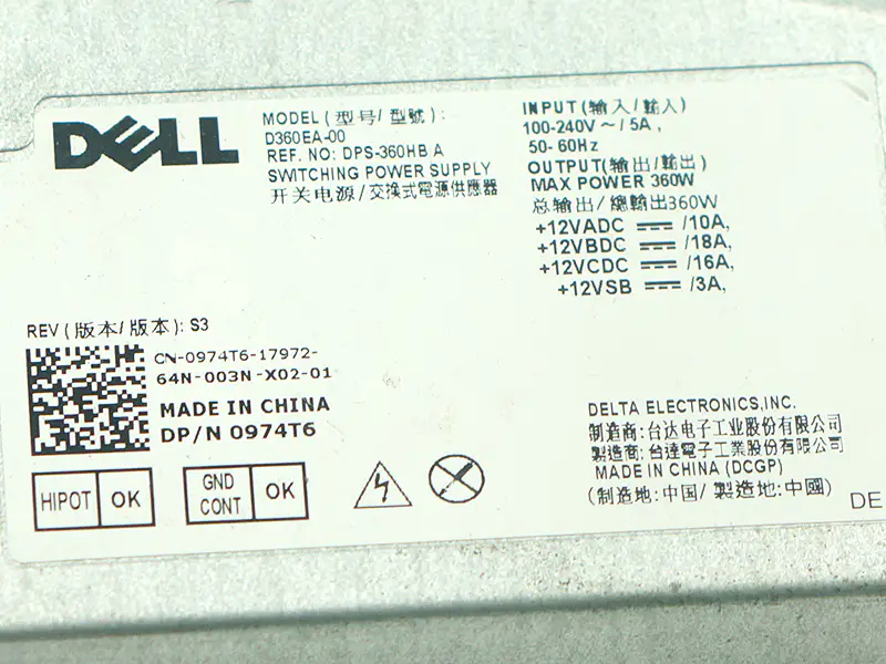 Pour Dell Precision 5720 Workstation AIO Alimentation D360EA-00 974T6 360W
