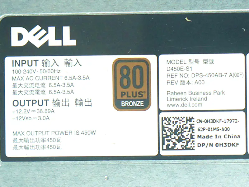 Alimentation à découpage 450W pour Dell PowerEdge T430 R530 PSU D450E-S1 DPS-450AB H3DKF 40GD