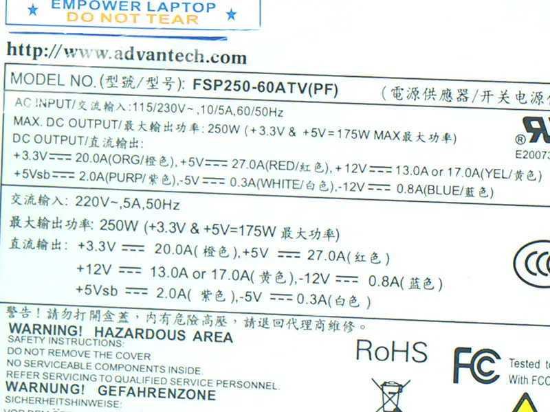 PSU For FSP Advantech ATX -5V 610L 250W Power Supply FSP250-60ATV(PF) FSP250-60GTV PS8-250ATX-ZE
