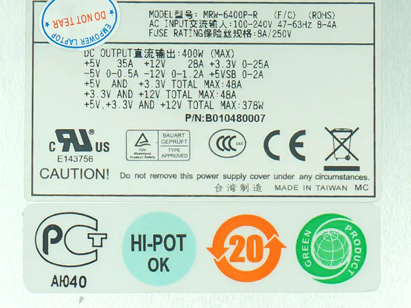 Alimentation pour Zippy Emacs 400W à découpage MRW-6400P-R