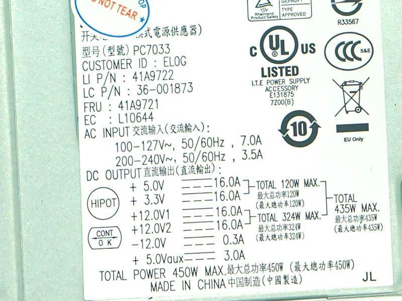 PSU For Acbel Y700 450W Switching Power Supply PC7033 41A9722 36200512