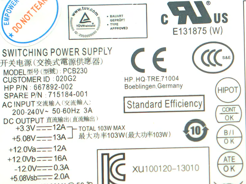 HP Power Supply D13-180P1A D14-180P1A D16-180P1A DPS-180AB-16 B PCE018 PCB230 PCD009